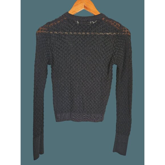 Zara Women's Black Open Knit Sweater Size M Long Sleeve Textured Bodycon - Picture 2 of 10